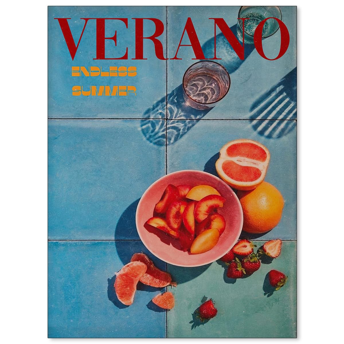 jkahh Minimalist Blue Retro 70s Posters Summer Orange Fruit 16&Prime;L x 12&Prime;W,