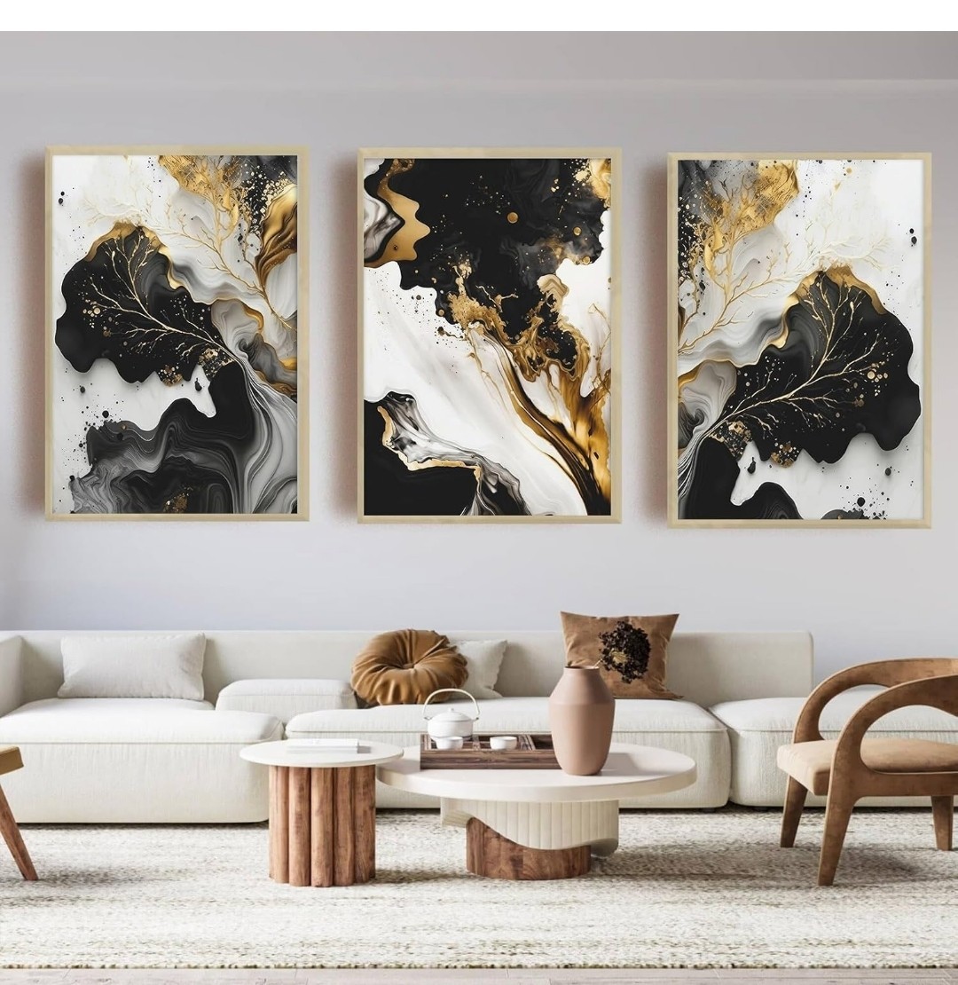 Black and Gold Leaf Wall Art – Abstract Painting With Grey and White – Modern…