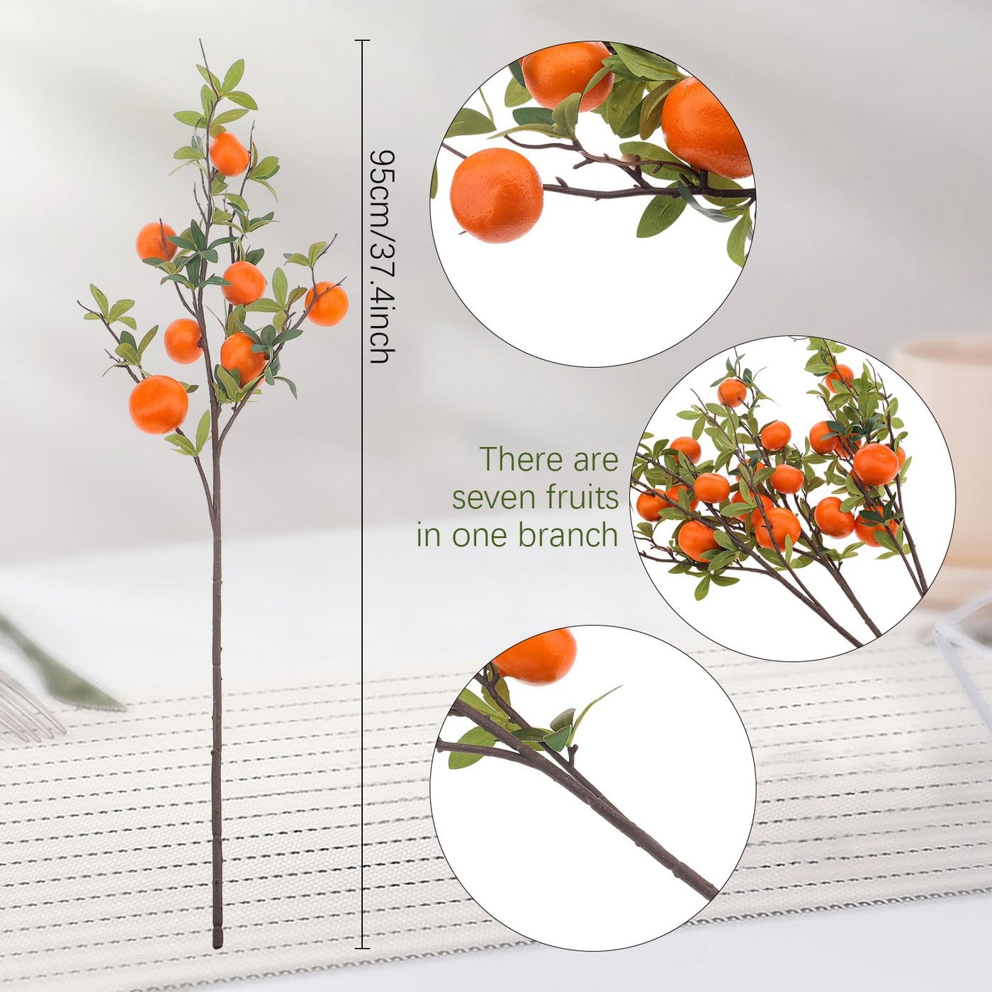 3 PCS 37.4 Inch Artificial Orange Tree Branches Fake Fruit Tangerine Plants