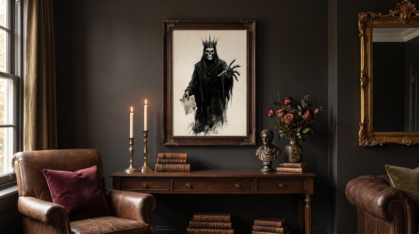 Gothic Skeleton King Art Poster Death Note Grim Reaper Dark Fantasy Wall Decor