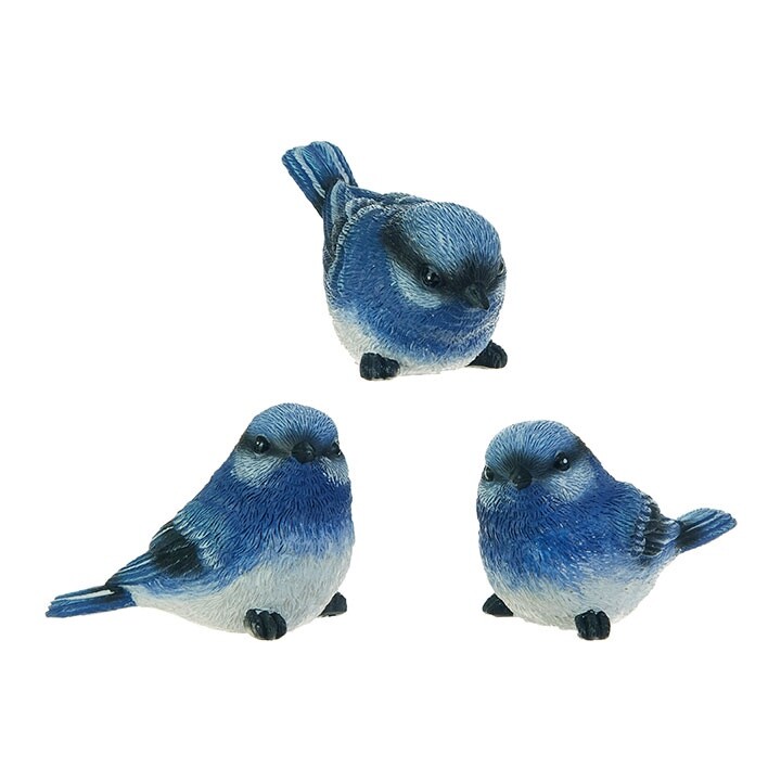 Set of 3 beautiful Masked Blue Birds, small size 3&Prime; tall x 4&Prime; long x 2&Prime; wide