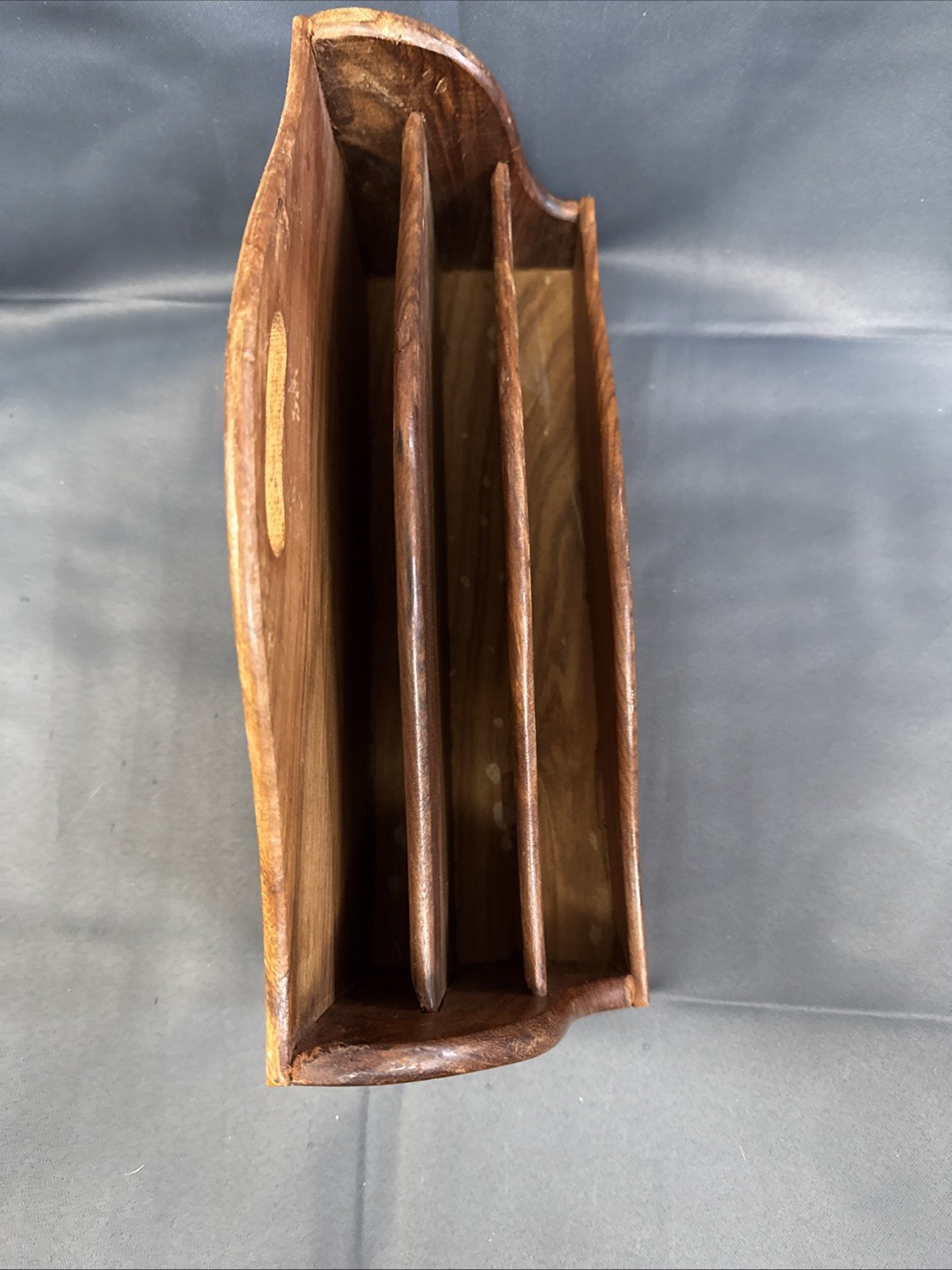 Vintage • Wood • 3-Compartment • Brown w/Gold Accents • Freestanding Mail Holder