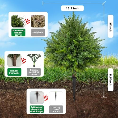 24.5 Inch (H) Artificial Cedar Topiary Ball Trees, 4 Pack Green,cedar Topiary