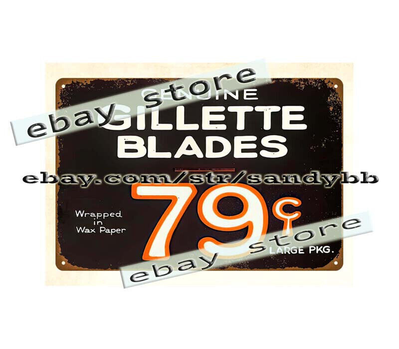1920s Gillette Blades 79 Cents metal tin sign bar club lodge cafe plaques