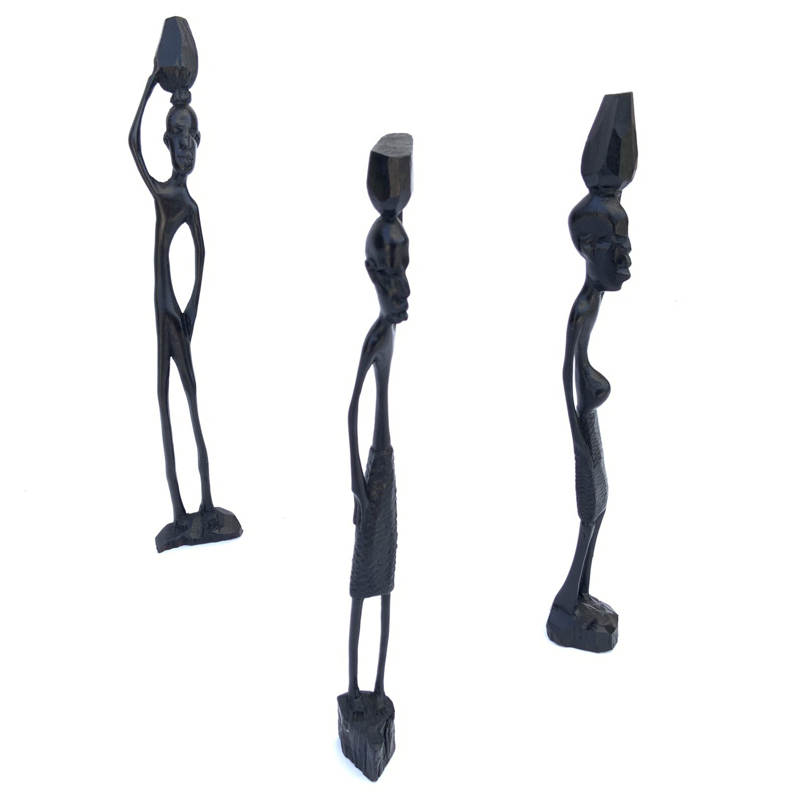 Set 3 Hand Carved Wood Tribal Figures Boho Shelf Decor