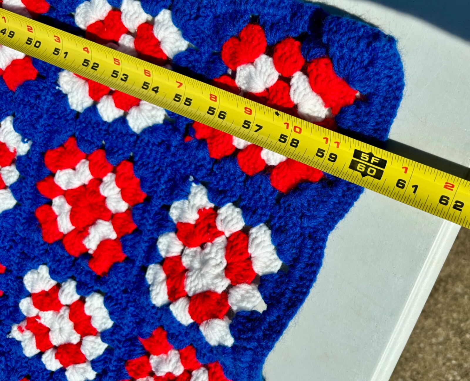 Crochet Granny Square Blanket Throw Afghan 60 x 52 Patriotic Red White Blue