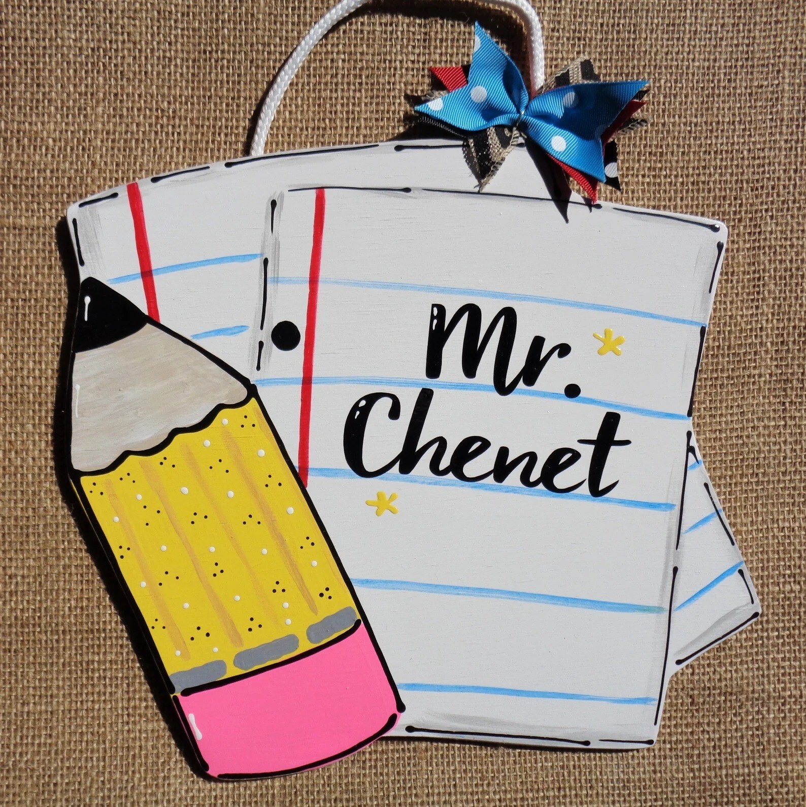 Personalized Notebook Teacher SIGN Plaque School Classroom Pencil Door Hanger