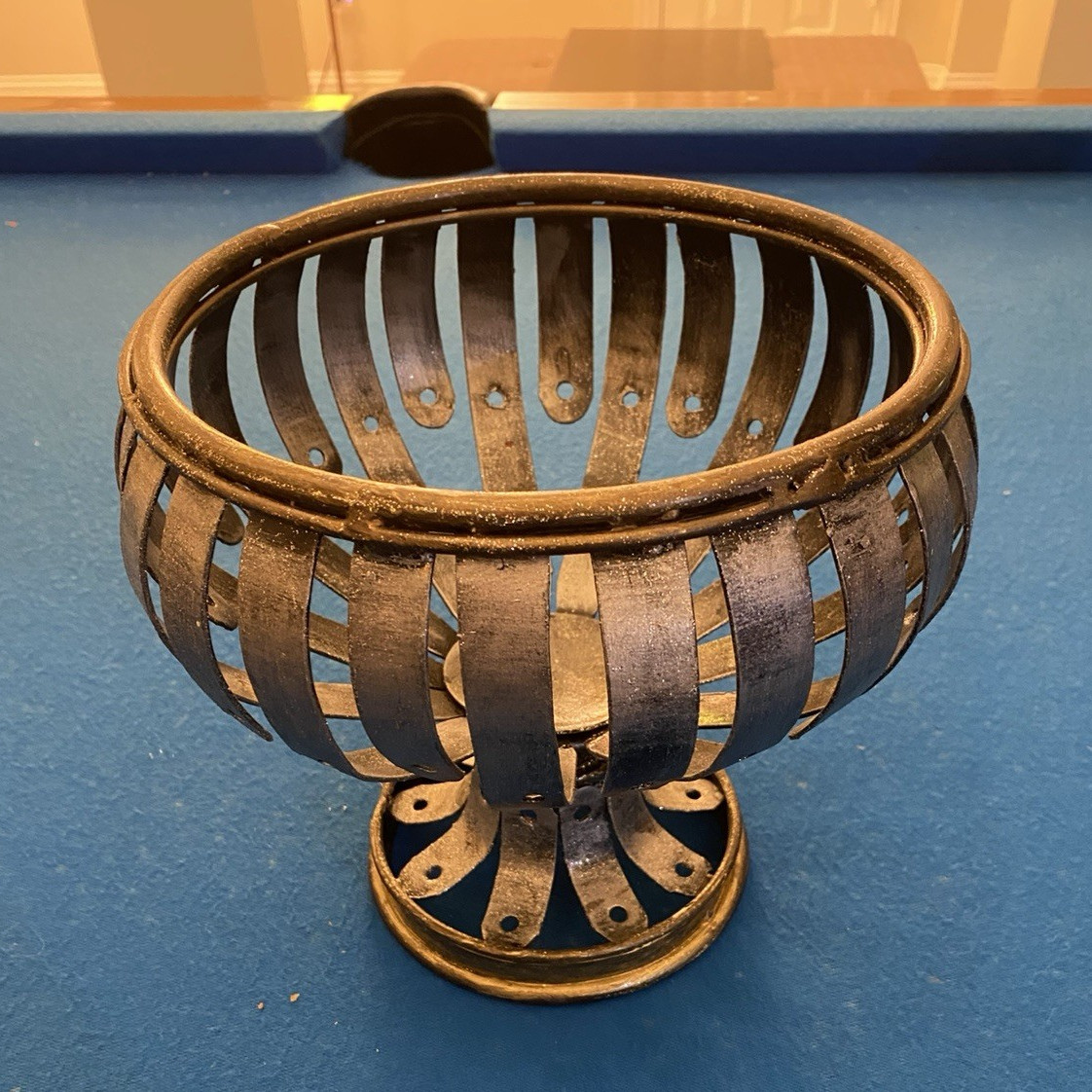 Bronze Metal Footed Pedestal Bowl Metallic Finish Round Decorative Centerpiece