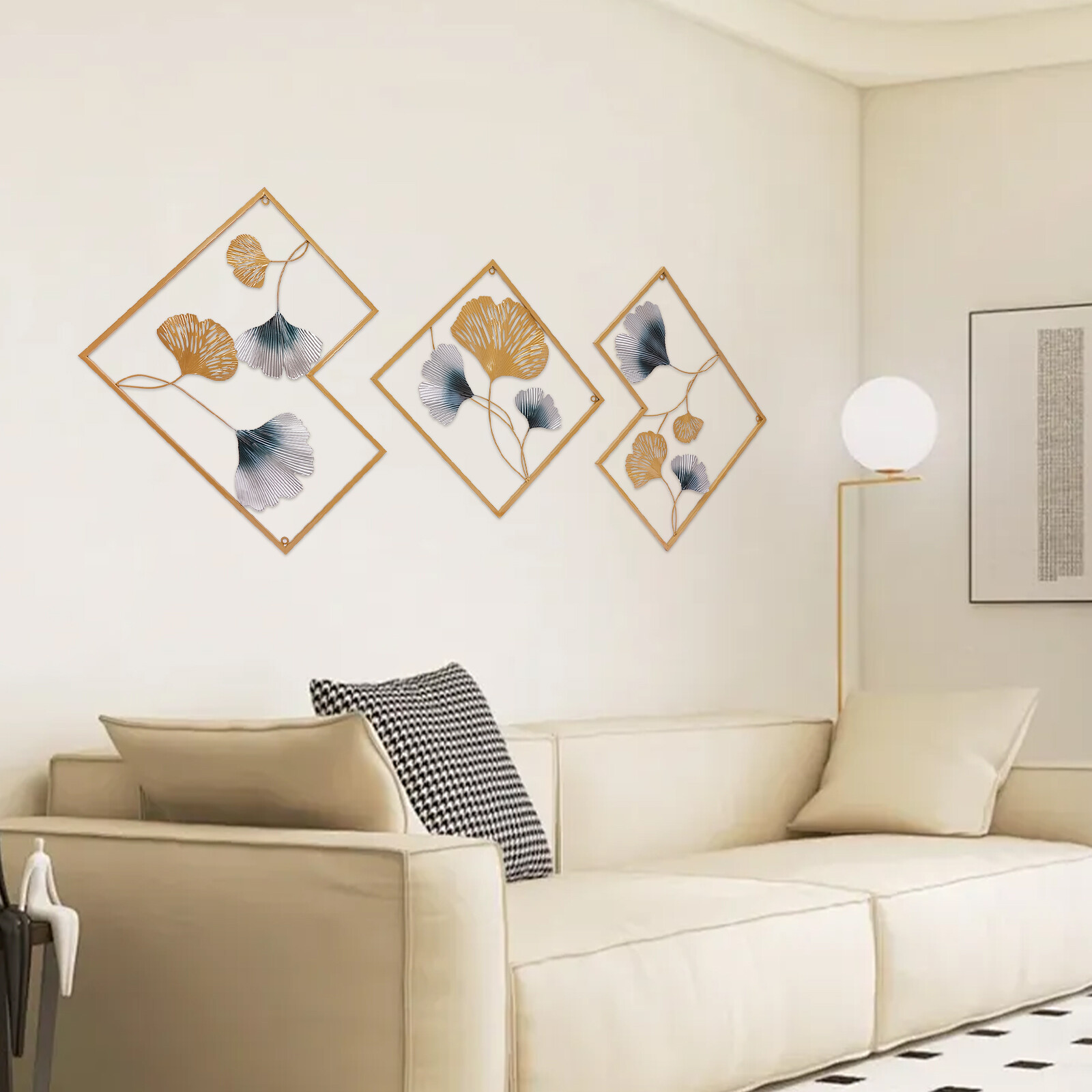 Gold Set of 3 Ginkgo Wall Art Hanging Sculpture Home Art Decor 164*2*70.5cm NEW