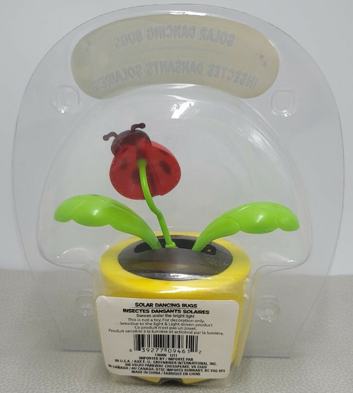 Solar DANCING LADYBUG Yellow Flower Pot TOY Sunlight Powered Dancer BOBBLE HEAD