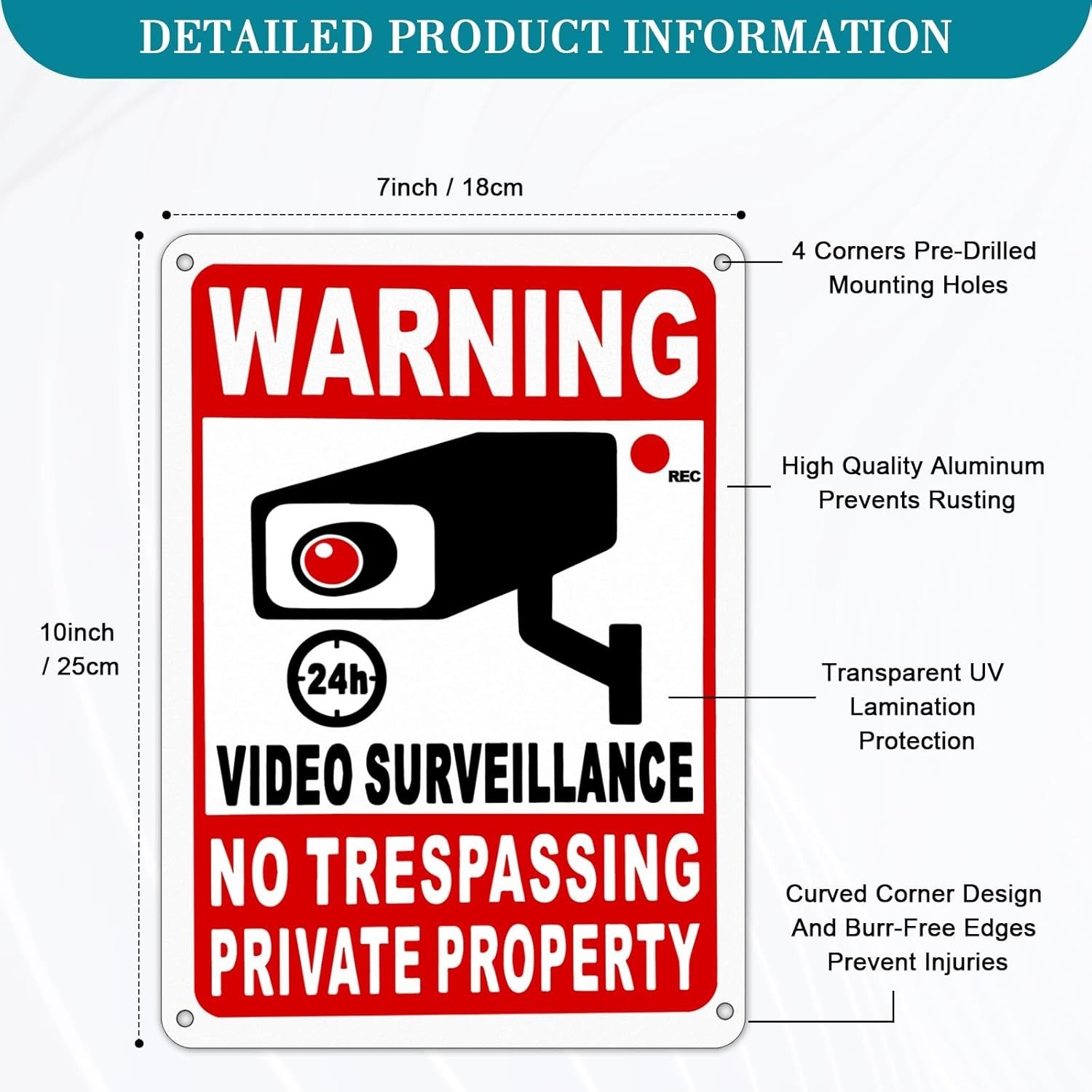 4-Pack Metal No Trespassing Signs Private Property 10 x 7 inch Rust Free 0.04