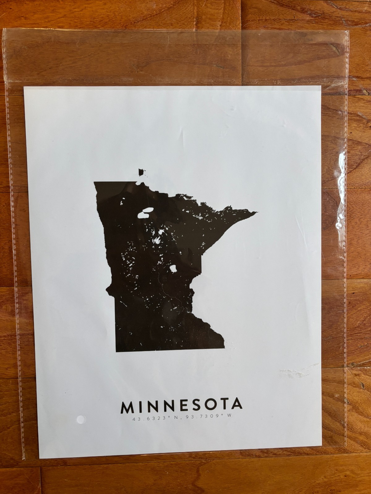 Minnesota print wall hanging 14&Prime; x 11&Prime; decor up north black white ink