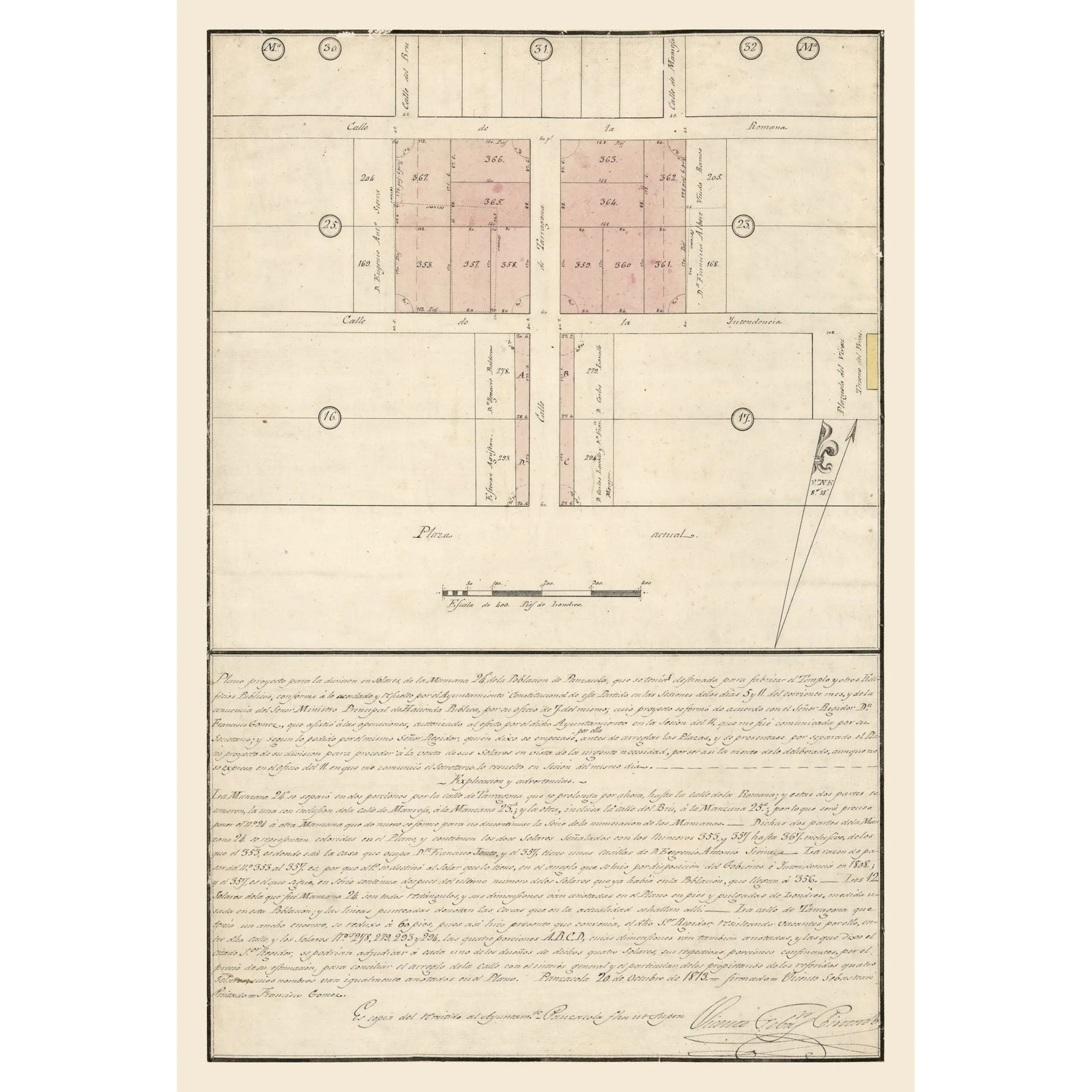 Historic City Map – Pensacola Florida – Pintado 1813 – Vintage Wall Art