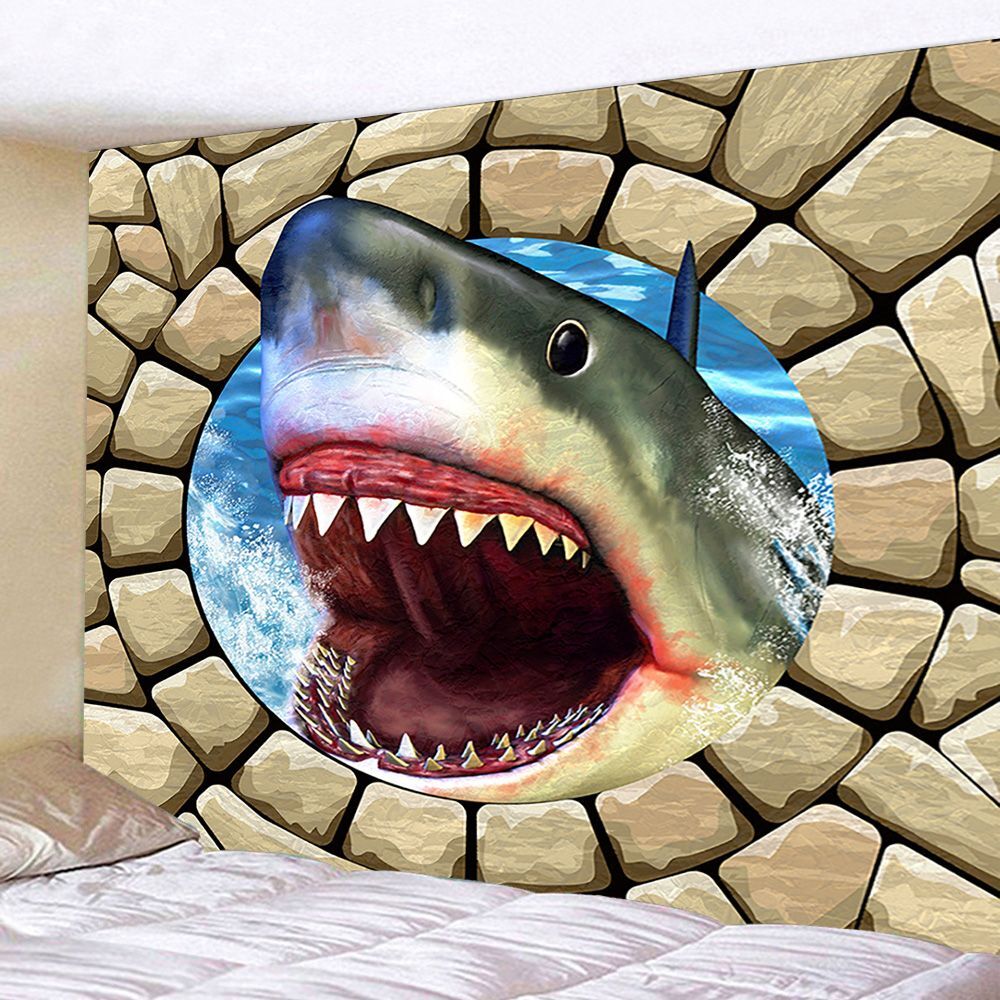 Prank Funny Shark Jaw 3D Tapestry Wall Hanging Large Fabric Halloween Room Decor