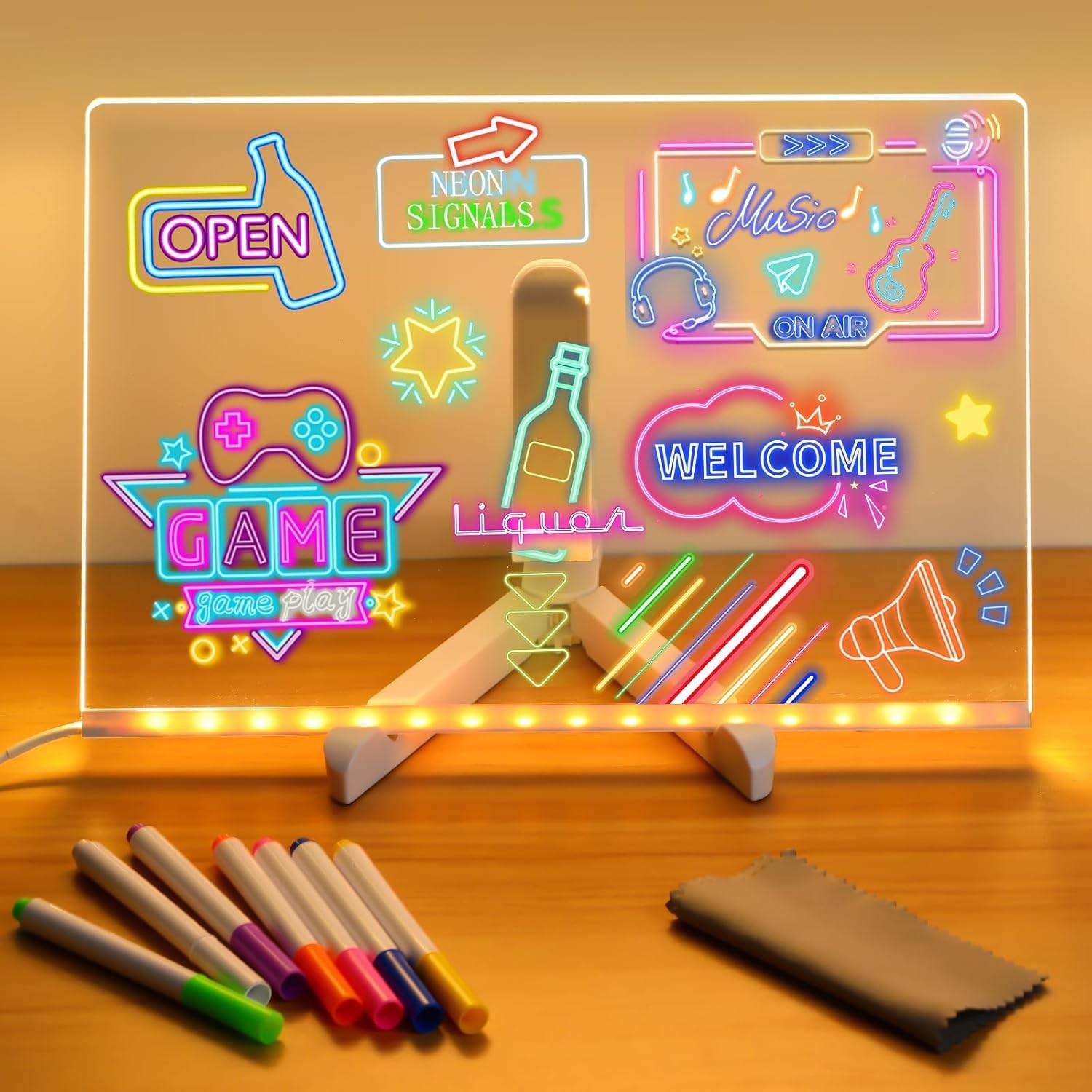 LED Note Board with Colors, Light up Acrylic Message Board, Glowing Acrylic Dry