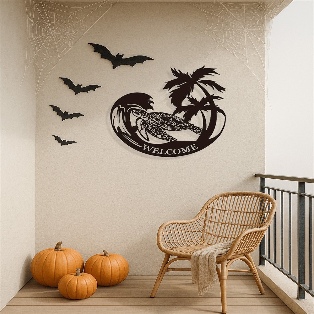 Geometric Sea Turtle Laser Cut Matte Black iron Wall Art Waterproof Indoor Decor