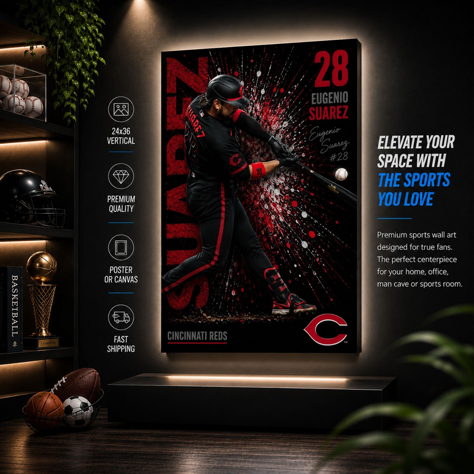 Eugenio Suarez Reds Poster or Canvas – Eugenio Suarez Cincinnati Reds Wall Art