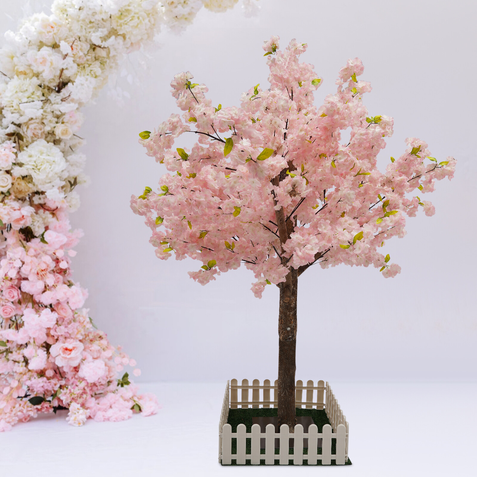 1.5M Artificial Cherry Blossom Tree Light Pink Fake Sakura Flower W/ Square Base