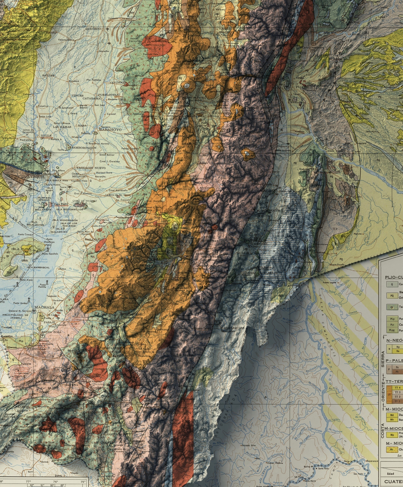 Ecuador Map, Ecuador 2D Relief Map, Ecuador Vintage Map – 2D Flat Print