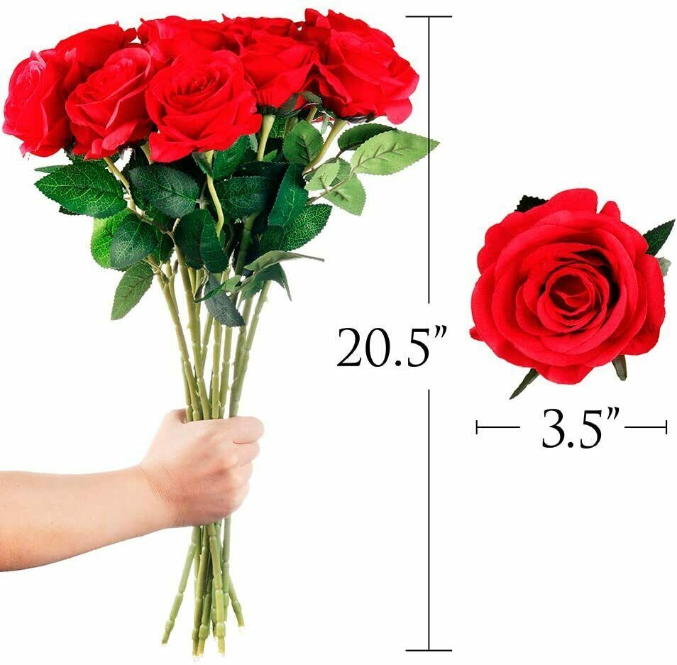 20Pcs Red Silk Roses Artificial Flowers Realistic Bouquet Home Decor valentine