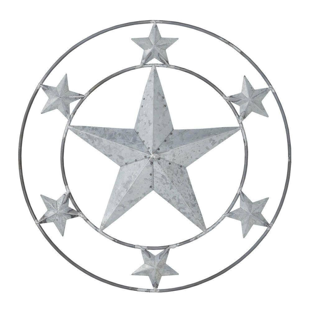 1-Piece round 12.5 In. X 12.5 In. Grey Metal Stars Wall Hanging