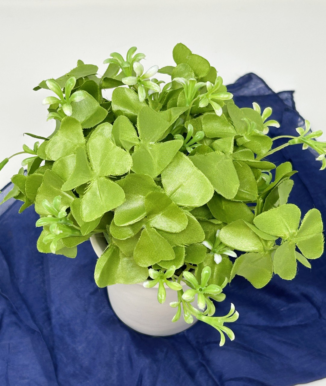 7&Prime; Mini Artificial SHAMROCK CLOVER faux Silk plant potted in smooth ceramic pot
