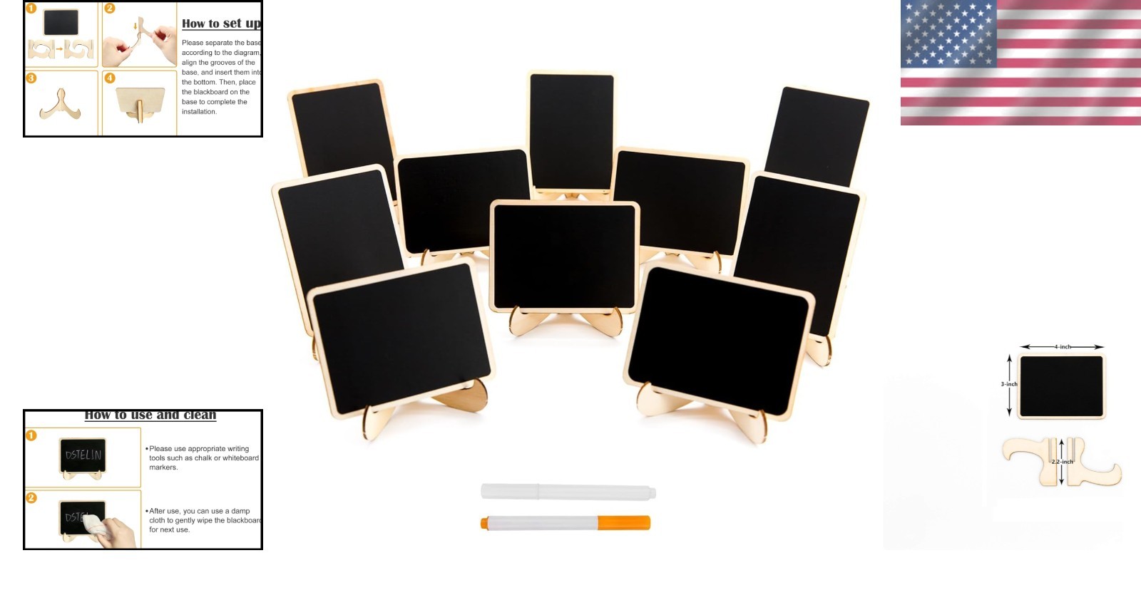 Small Rectangle Chalkboards – 10 Pack with Reusable Easel for Weddings & Parties