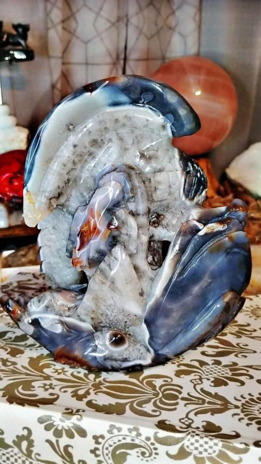 Blue Flower Agate Dragon Carving