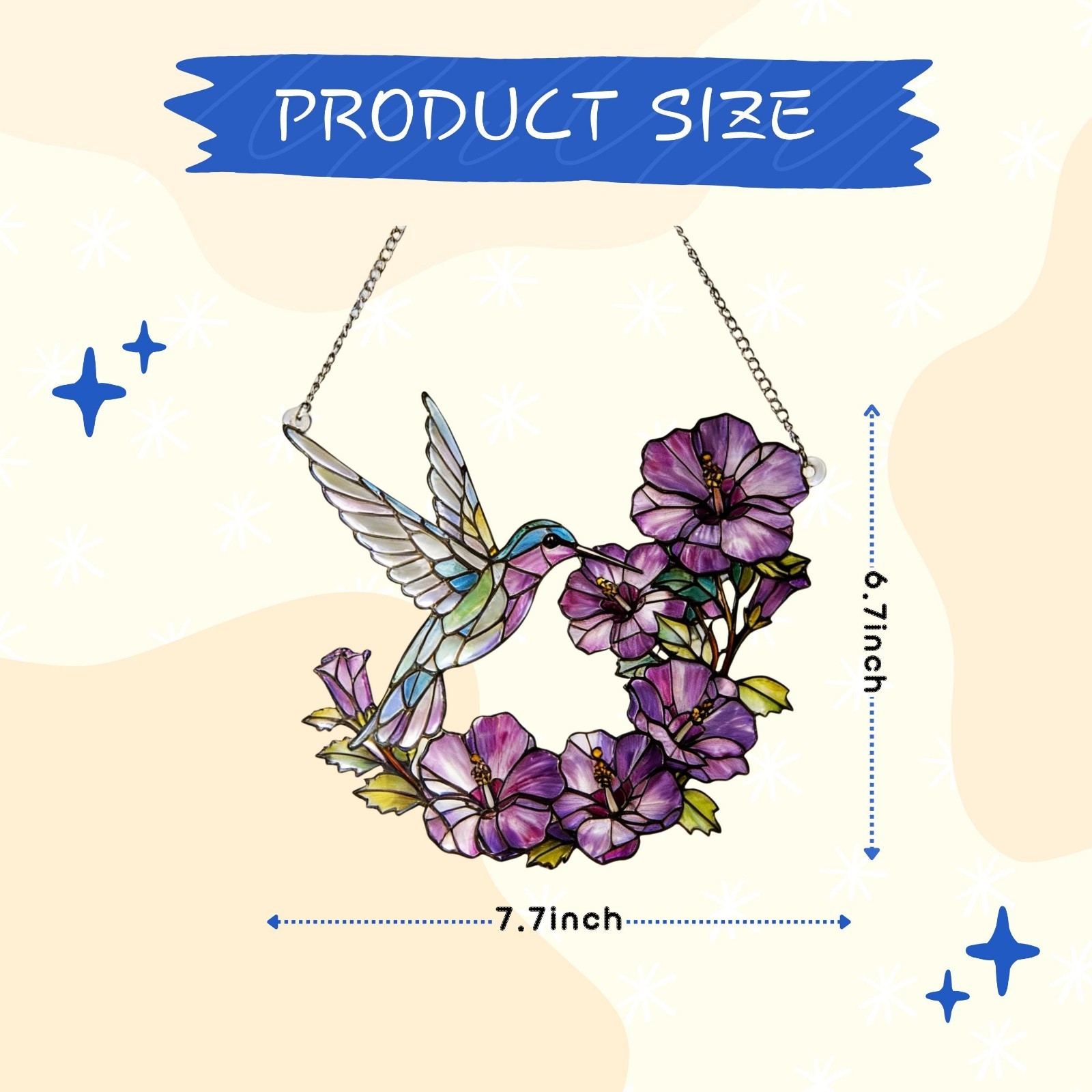 Stained Glass Hummingbird Suncatcher Lavender Flower Window Hanging Botanical