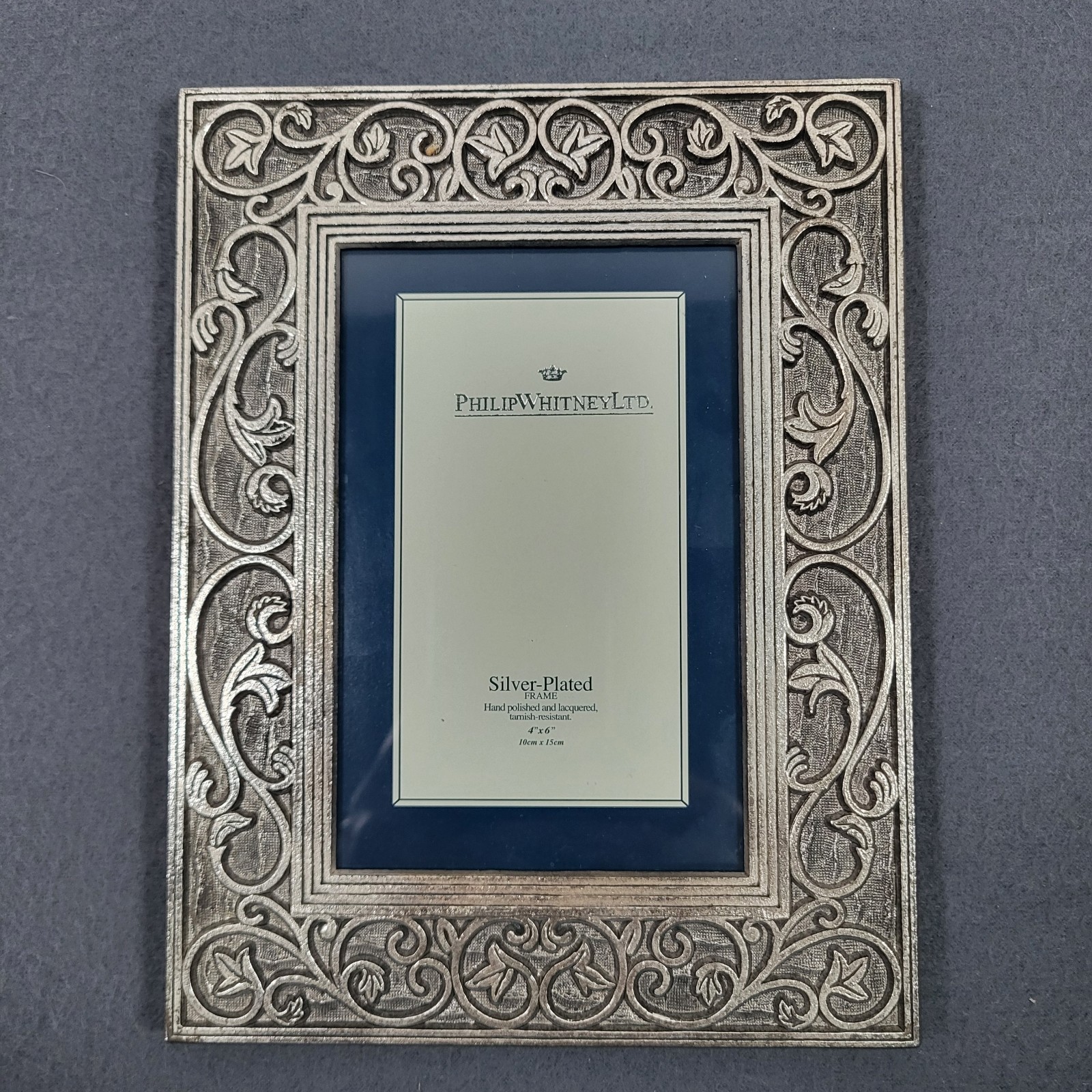 Philip Whitney Silver Plated 4×6 Picture Frame Aged Patina Vintage Style