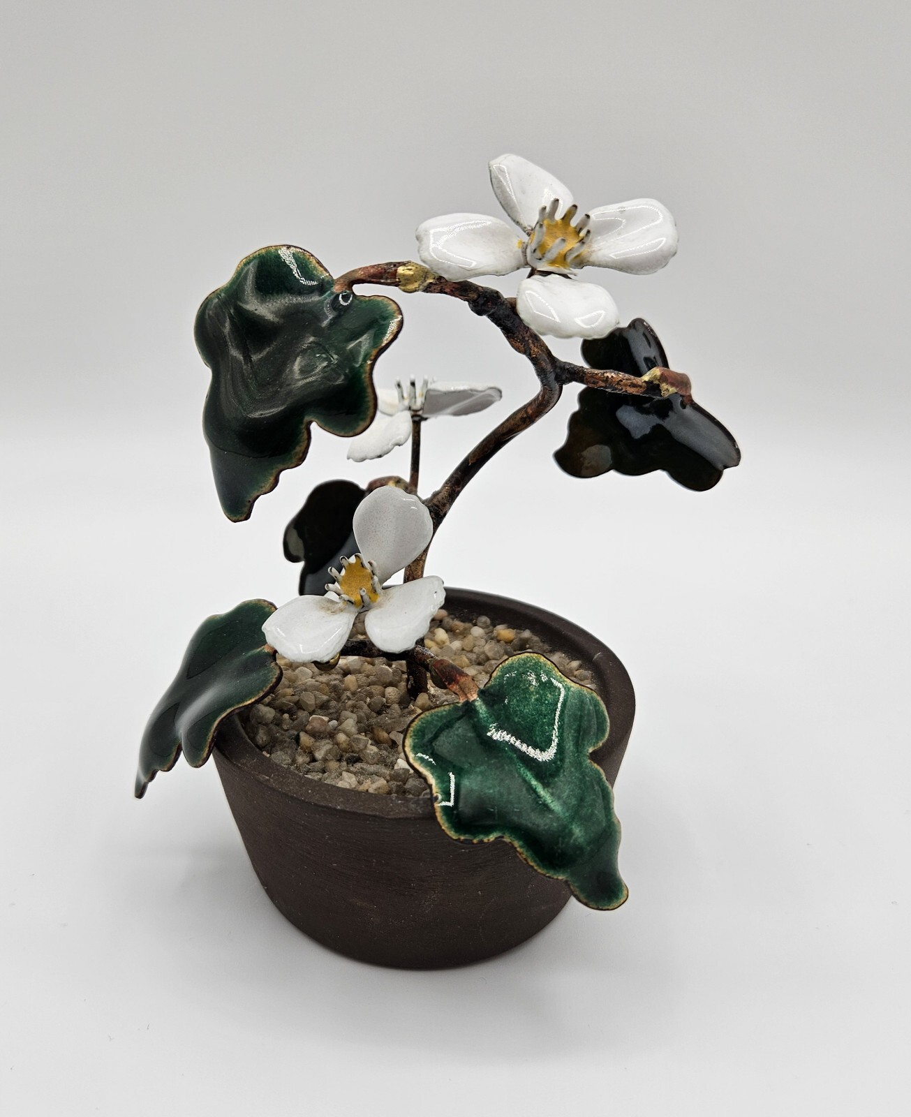 Handcrafted by Bovano of Cheshire, Conn. Colored Glass & Metal Flowers in pot