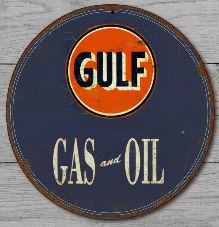 Gulf Gas & Oil 8&Prime; Diameter Vintage Novelty Metal Sign Made In USA New!