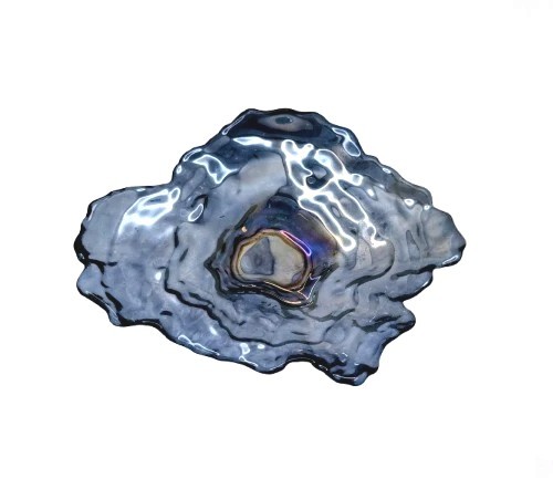 Studio Art Blue Iridescent Shallow Dish Oyster Shell Style Beautiful
