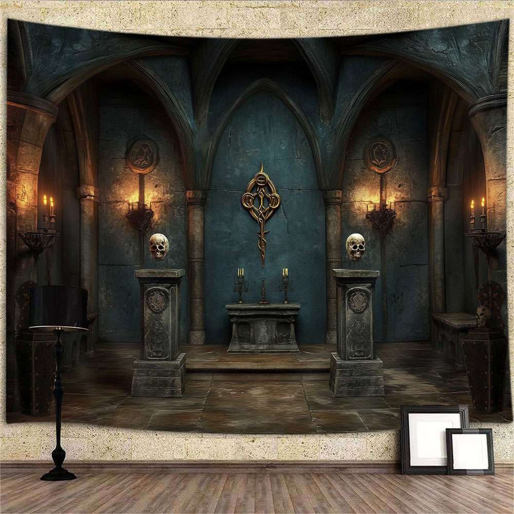 Gothic Church Extra Large Tapestry Wall Hanging Horror Film Background Games