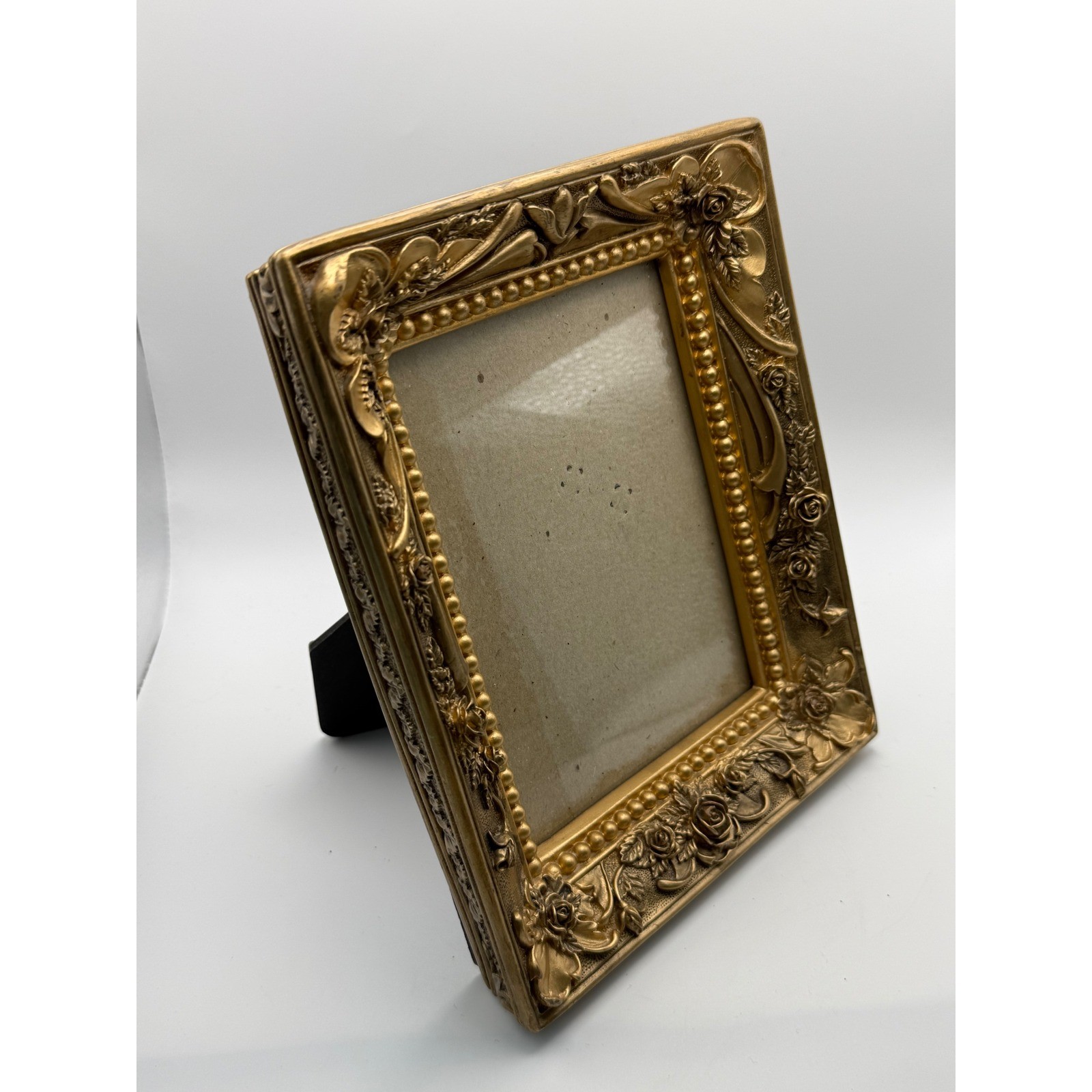 Vintage Ornate Heavy Resin Gold Rose Floral Picture Frame Tabletop Decor Baroque
