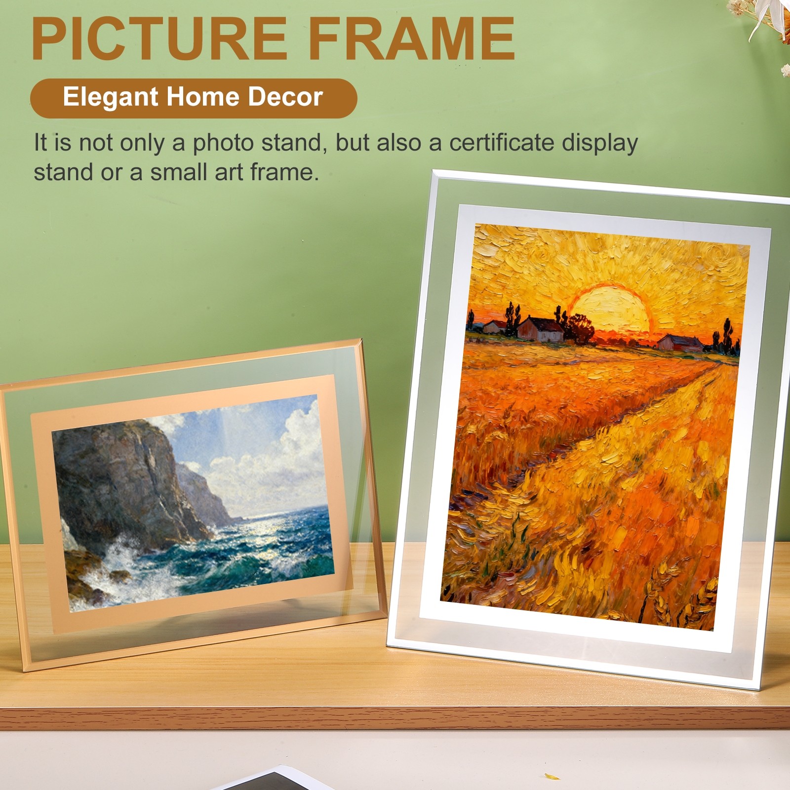 9.8 x 7.9 Inch Glass Photo Frame Vertical or Horizontal Picture Frame Gold