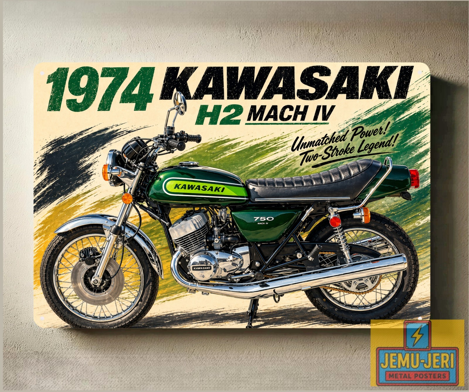 1974 Kawasaki H2 Mach IV Motorcycle Metal Poster 30x20cm Sign