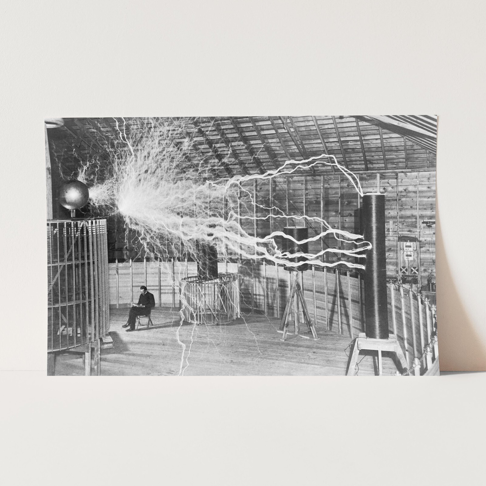 Nikola Tesla Reading Electric Generator 1900s Electricity Wall Art Poster Print