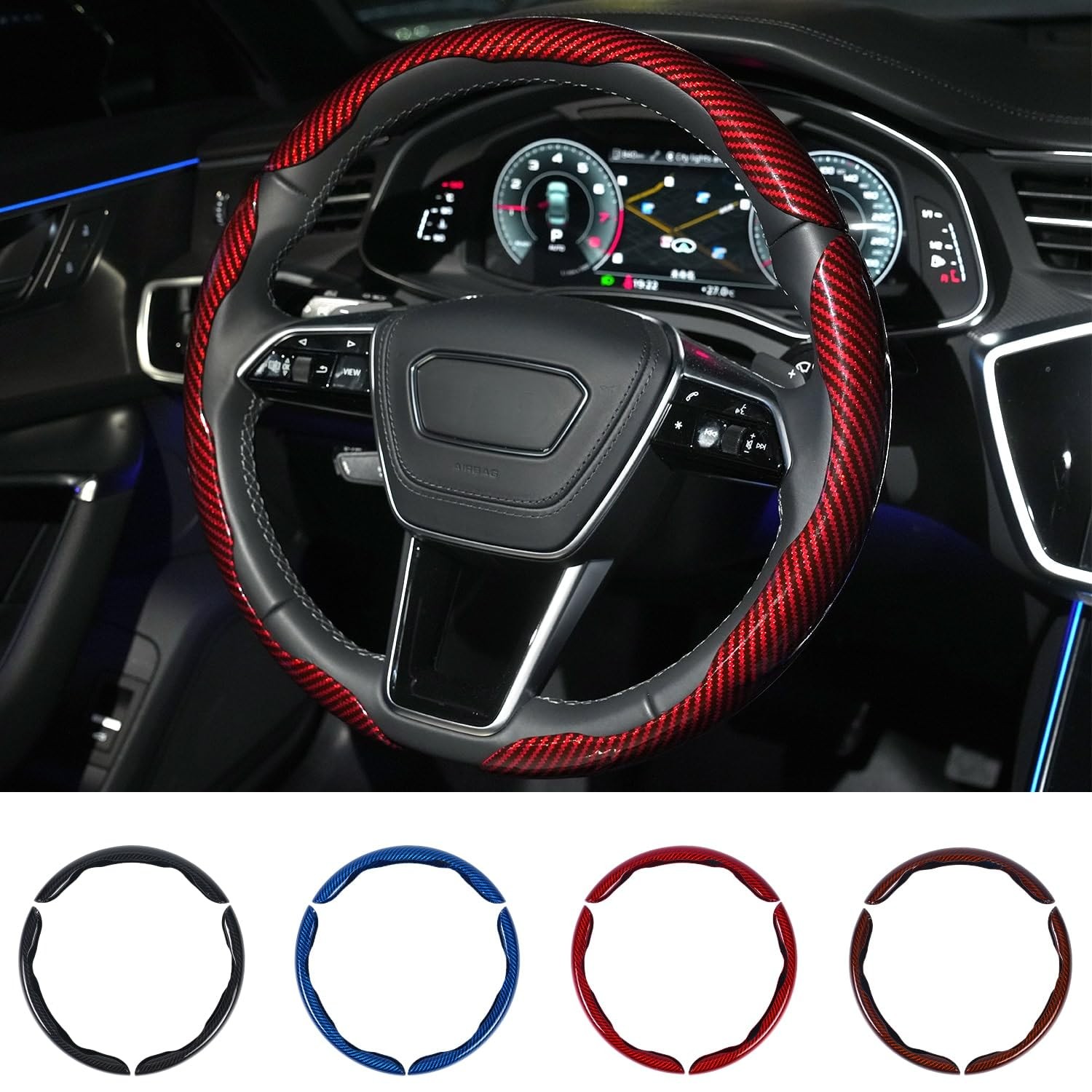 Hiseanllo Carbon Fiber Steering Wheel Cover 3Pcs Set Scratch-Resistant