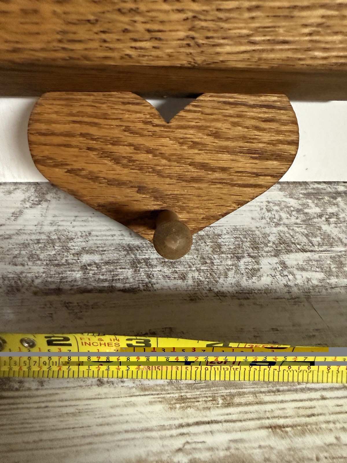 Vintage Oak Heart Wall Shelf w/ Peg Country Farmhouse Wood Display Shelf