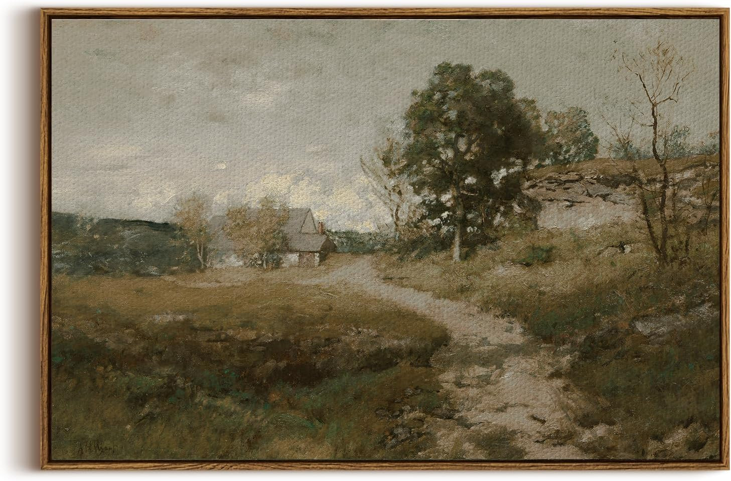 Insimsea Framed Canvas Wall Art, Vintage Countryside Landscape Farmhouse Decor,