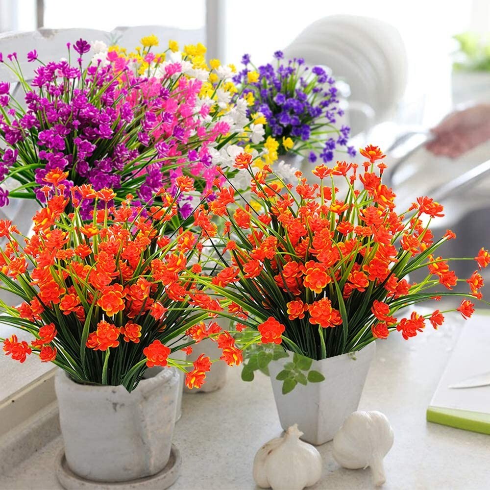 12 Bundles Outdoor Artificial Fake Flowers UV Resistant Various Colors lifelike