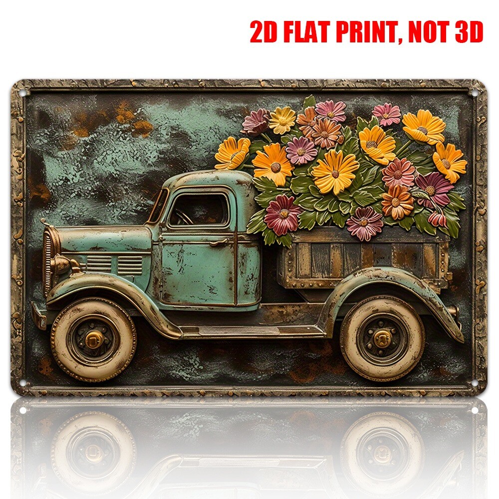 Vintage Flower Truck Tin Signs Farmhouse Home Wall Decor Art Garden Flower Gift