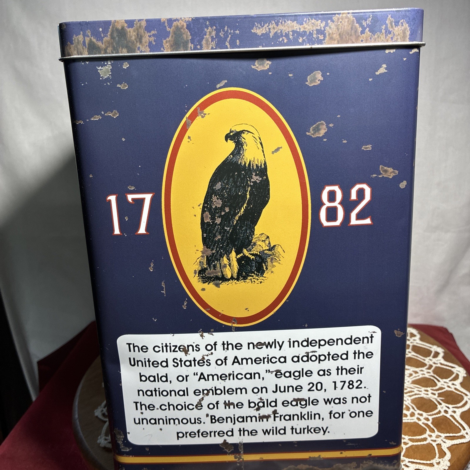 Large Memorial Day American Flag Eagle Tobacco Home Decor Tin Can Box Man Cave
