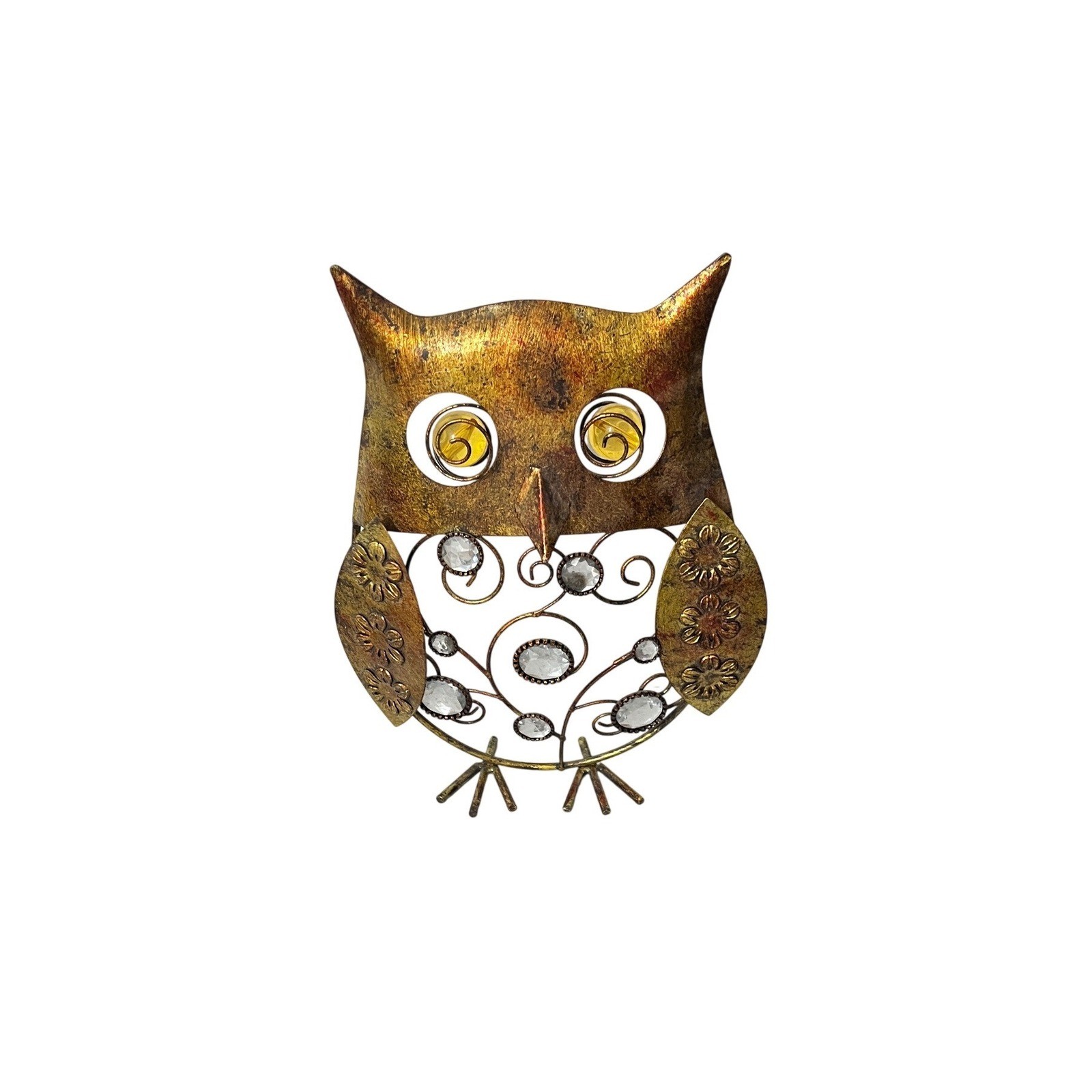 Unbranded Owl Figurine Home Decor OS Bronze Metal Scrollwork Crystal Accents