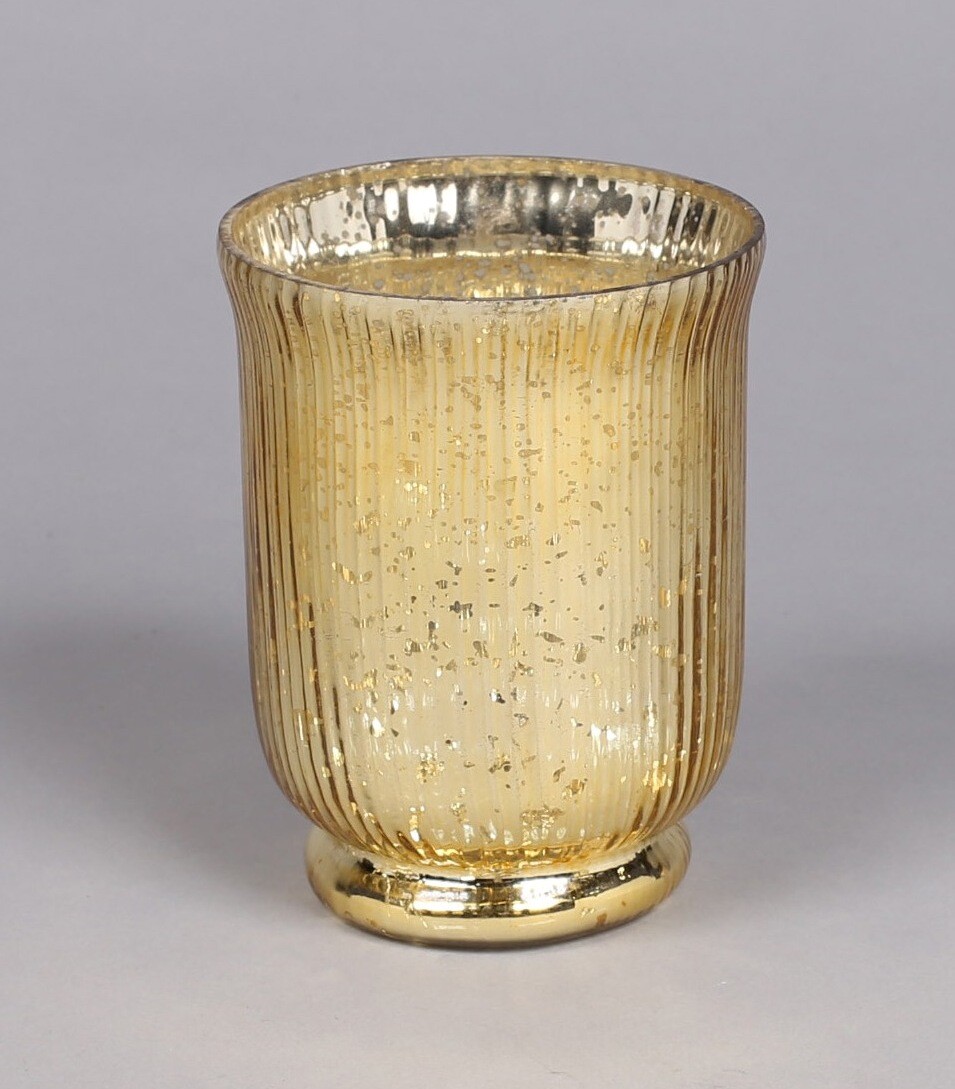 Vase Mercury Glass Shiny Speckled Gold Ring Bottom 5.5&Prime;H Mercury on base uneven