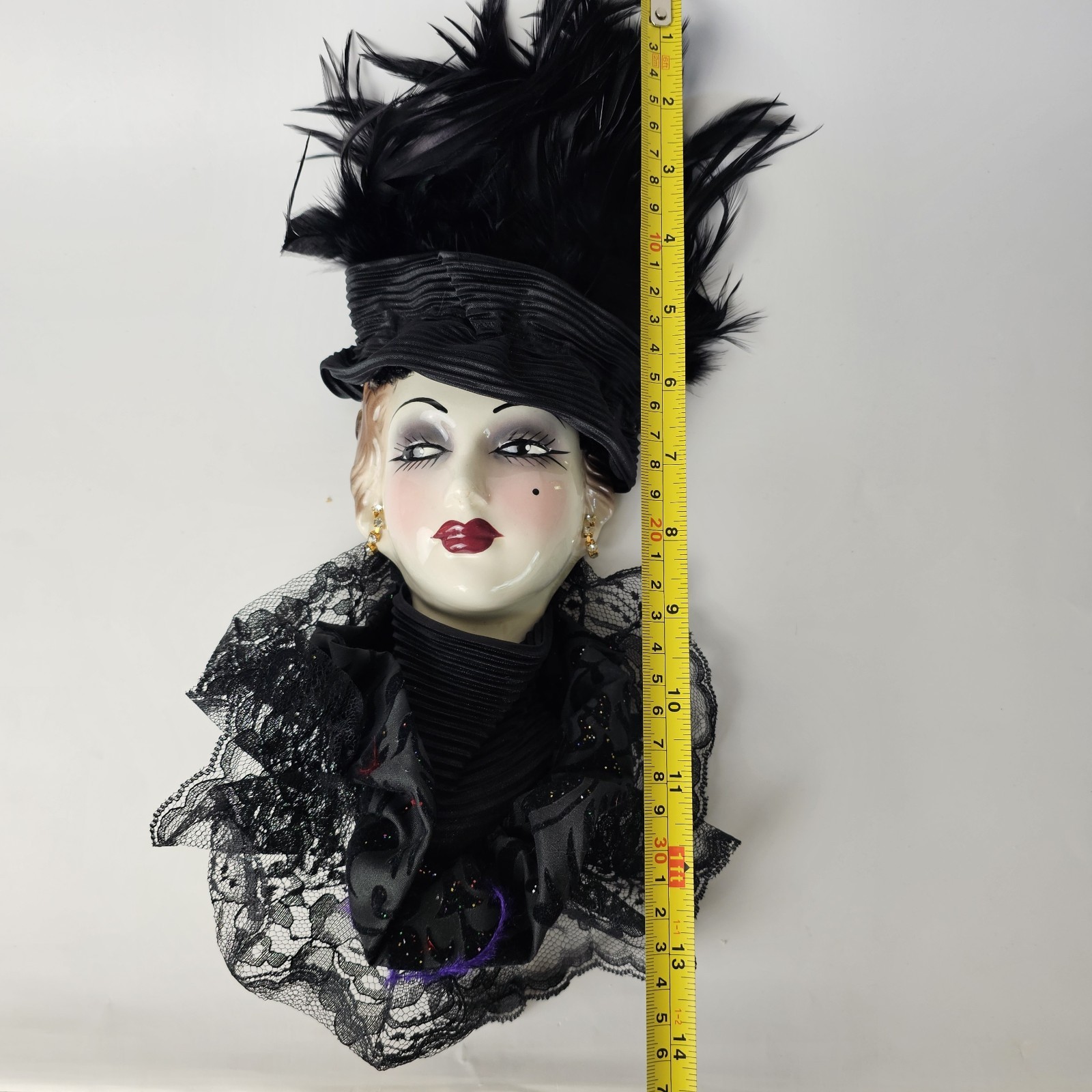 Unique Creations Limited Edition Lady Face Mask Wall Hanging Decor Feather Lace