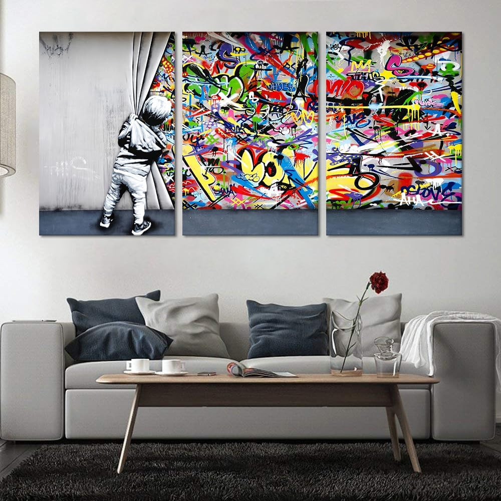 Behind the Curtain Canvas Prints Banksy Graffiti Wall Art Paintings Pop Art Colo
