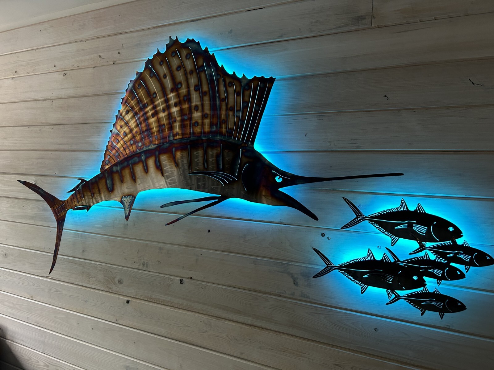 Sailfish chasing bait Stainless steel metal art