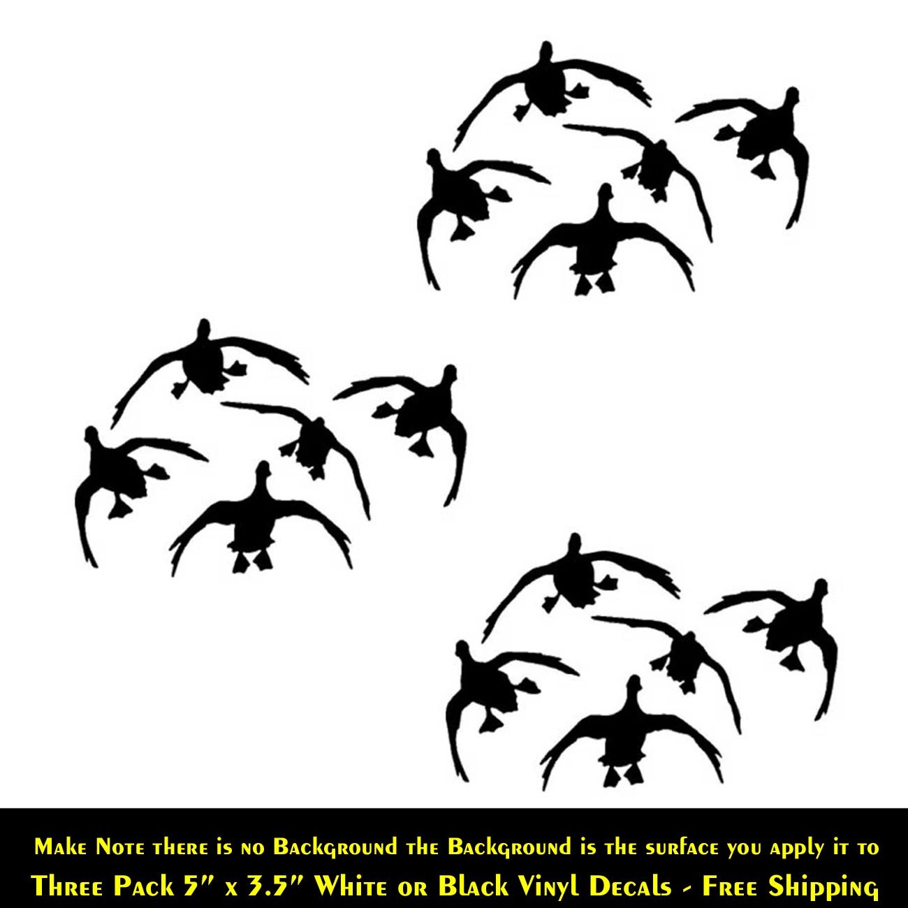 Flying Ducks 3 Pack 5&Prime; White or Black Vinyl Decals Car Windows Laptop Tablet